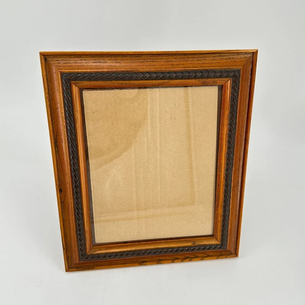 Vintage Style Wood Picture Frame Braided Rope Detail Honey Brown 8x10‎ Tabletop